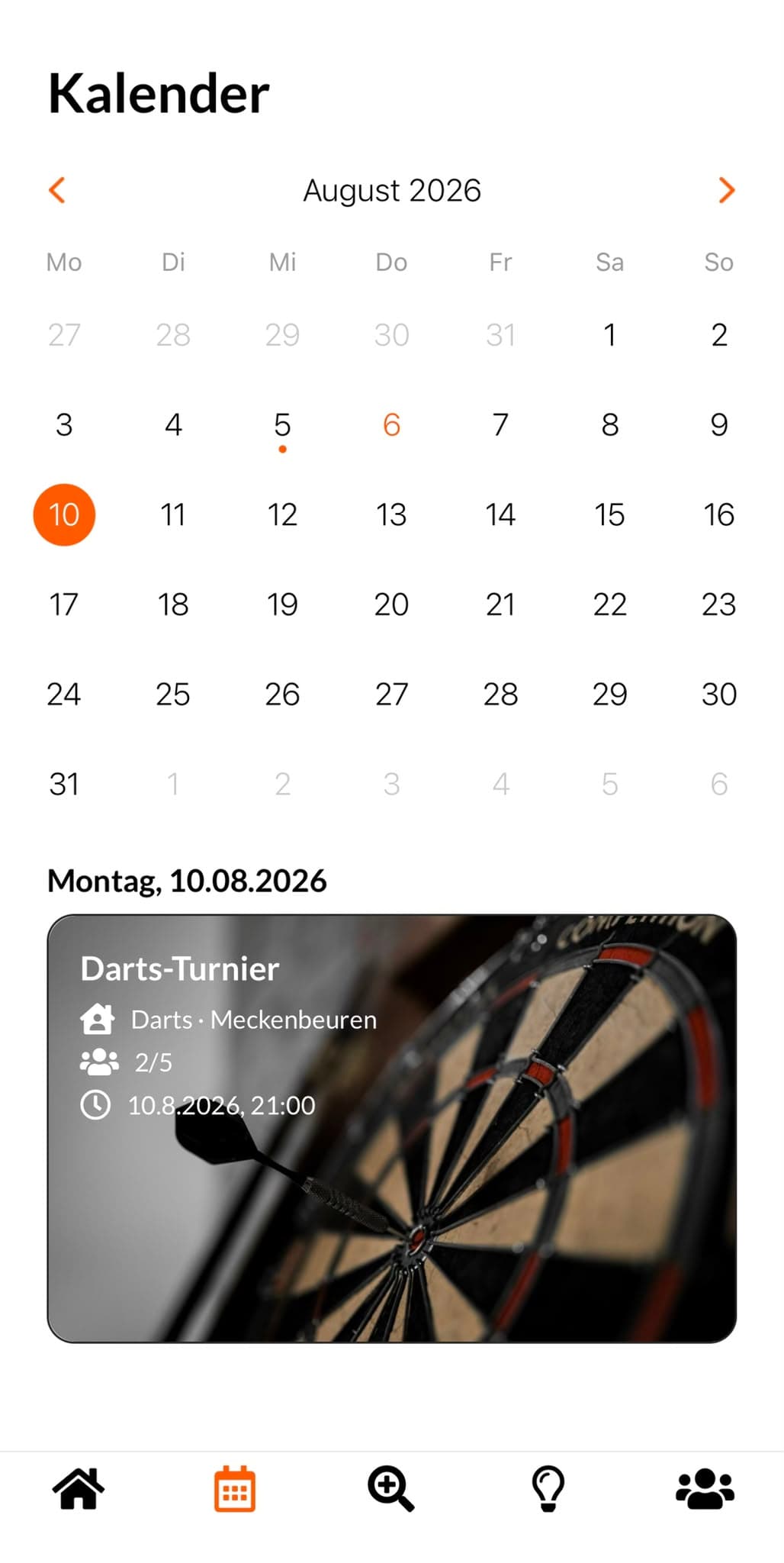 Kalenderansicht mit allen bevorstehenden Sessions auf einen Blick