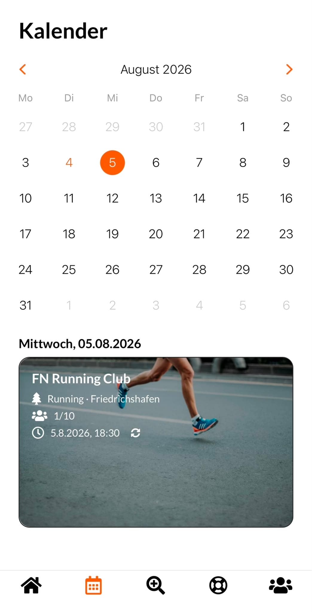 Kalenderansicht mit allen bevorstehenden Sessions auf einen Blick